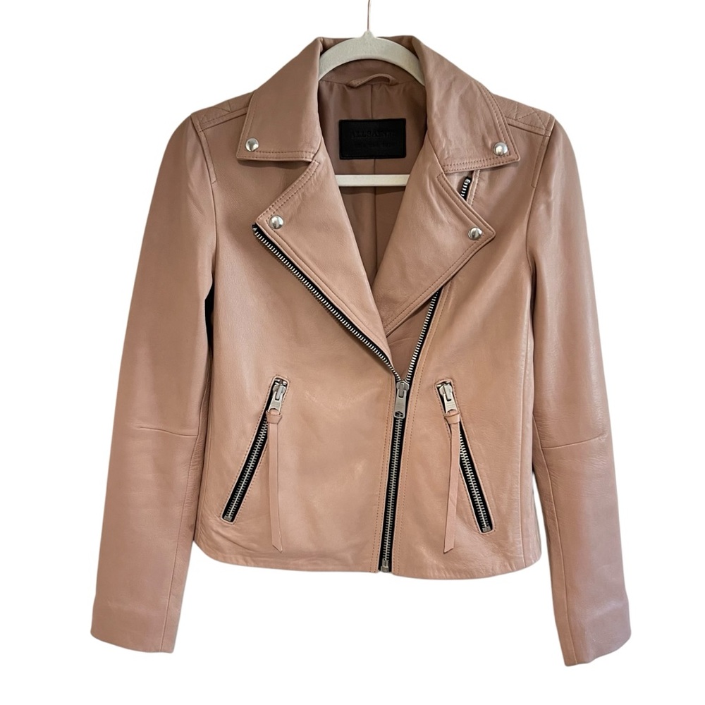 All Saints Womens Dalby Leather Moto Biker Jacket Sz 4 Blush Pink Spring Summer